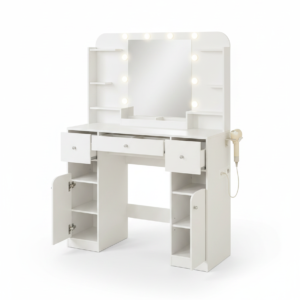 Coiffeuse LED 4 tiroirs avec support sèche-cheveux