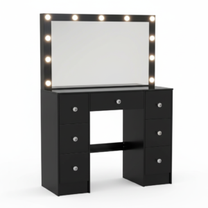 Coiffeuse noire Hollywood 11 LED, 7 tiroirs