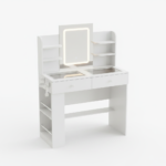 Coiffeuse blanche LED 2 tiroirs, plateau verre - vue principale