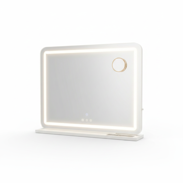 Miroir Hollywood 80×60 cm tactile, 10× grossissant - vue principale Miroir Hollywood 80x60 cm avec LED tactile et grossissant 10x