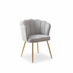 Fauteuil coiffeuse velours gris pétales, pieds dorés