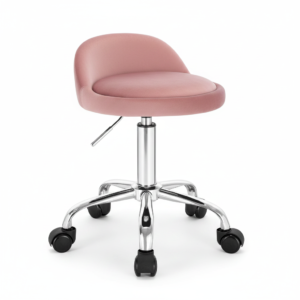 Tabouret coiffeuse pivotant rose à roulettes hauteur réglable