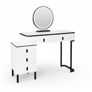 Coiffeuse blanche moderne avec miroir LED rond