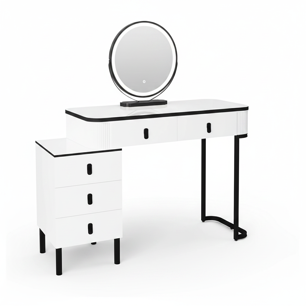 Coiffeuse blanche moderne avec miroir LED rond