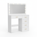 Coiffeuse Hollywood blanche 11 LED, 5 tiroirs