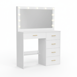 Coiffeuse Hollywood blanche 11 LED, 5 tiroirs