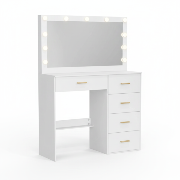 Coiffeuse Hollywood blanche 11 LED, 5 tiroirs