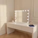 Miroir Hollywood 58×46 cm, 15 LED gradables, USB en situation