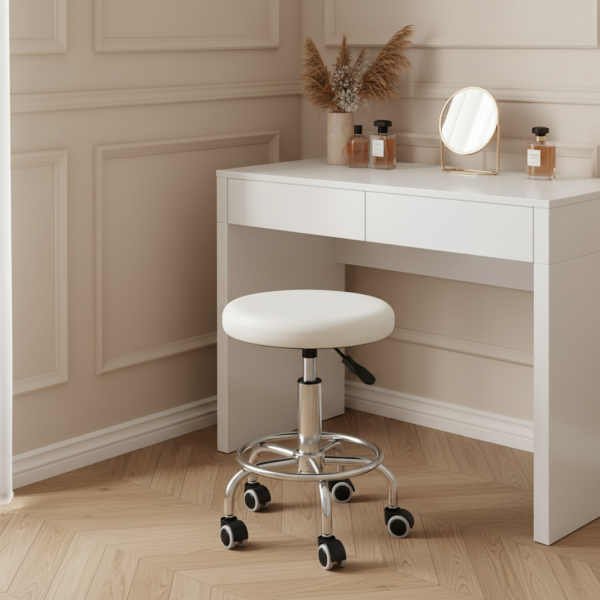Tabouret pivotant 33 cm dossier coquillage blanc en situation