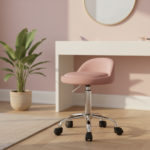 Tabouret rose dans coin maquillage rose poudré