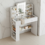 Coiffeuse blanche LED en salle de bain marbre
