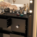 Coiffeuse noire Hollywood 11 LED, 7 tiroirs détail finition