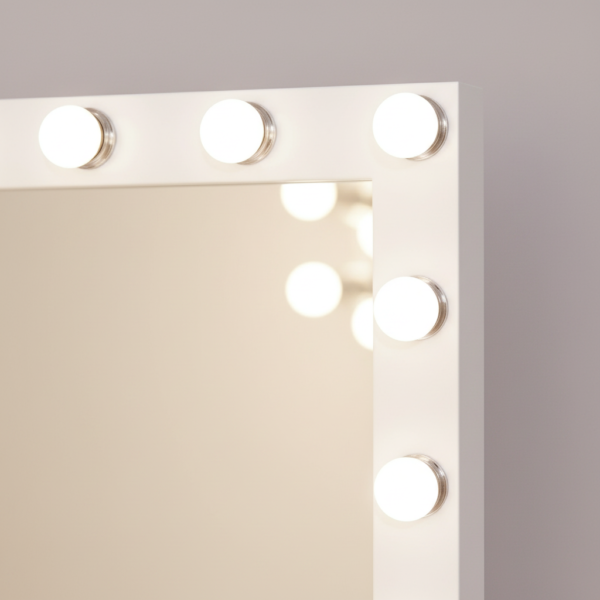 Miroir Hollywood 58×46 cm, 15 LED gradables, USB détail finition