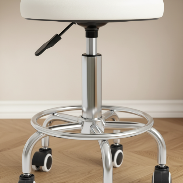 Tabouret pivotant 33 cm dossier coquillage blanc détail finition