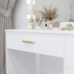 Coiffeuse Hollywood blanche 11 LED, 5 tiroirs détail finition