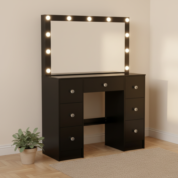 Coiffeuse noire Hollywood 11 LED en chambre