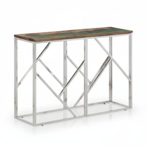 Console d'entrée bois massif et acier argenté, 110 cm